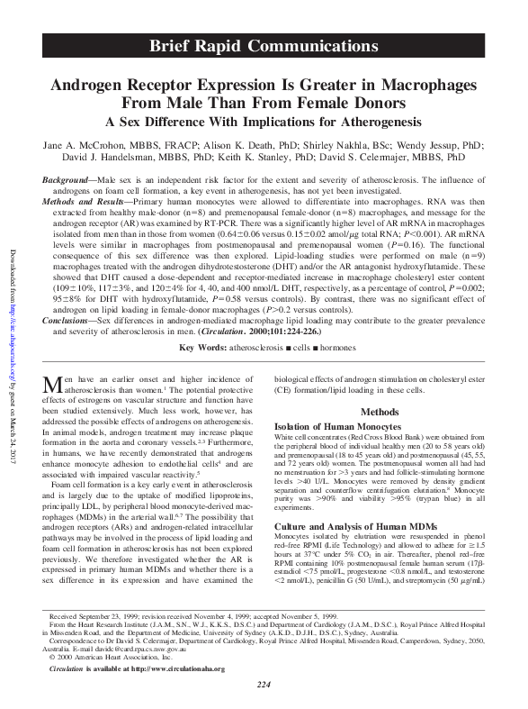 (PDF) Androgen Receptor Expression Is Greater in Macrophages From Male ...