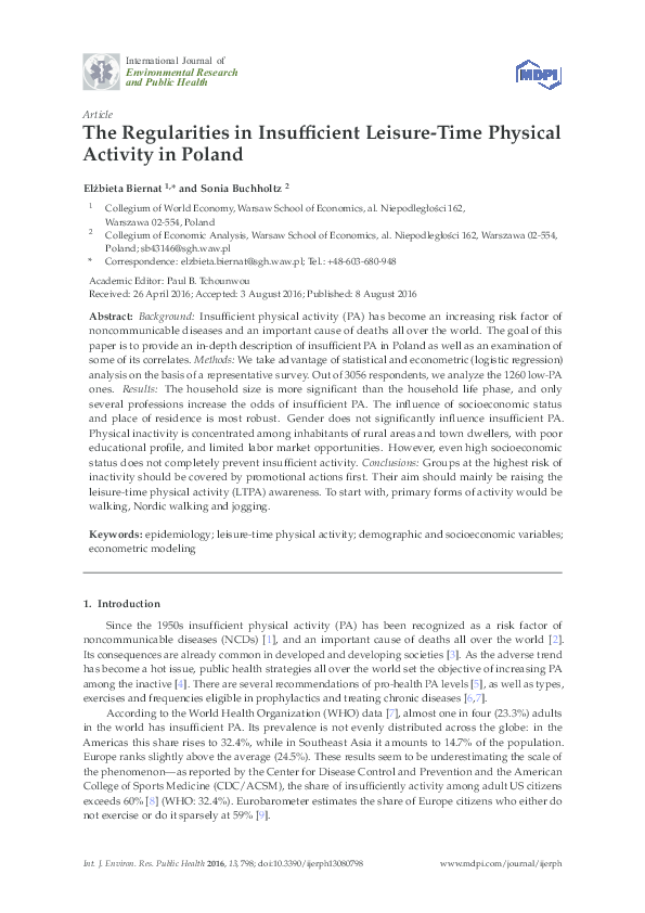 (PDF) The Regularities in Insufficient Leisure-Time Physical Activity ...