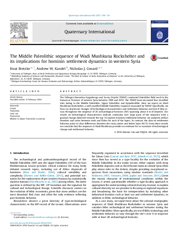 (PDF) The Middle Paleolithic sequence of Wadi Mushkuna Rockshelter and ...