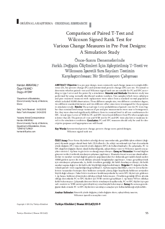 (PDF) Comparison of Paired T-Test and Wilcoxon Signed Rank Test for ...