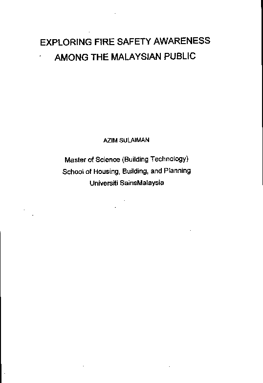 (PDF) EXPLORING FIRE SAFETY AWARENESS AMONG THE MALAYSIAN PUBLIC NATHAN MURUGASAN Academia.edu