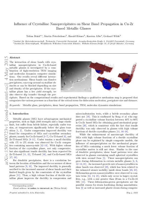 (PDF) Influence of Crystalline Nanoprecipitates on ShearBand