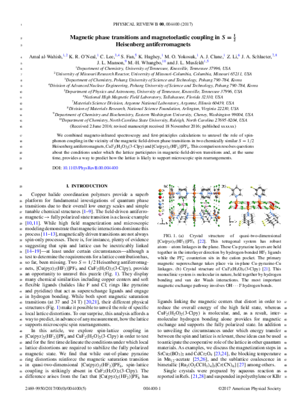 (PDF) Magnetic phase transitions and magnetoelastic coupling in S