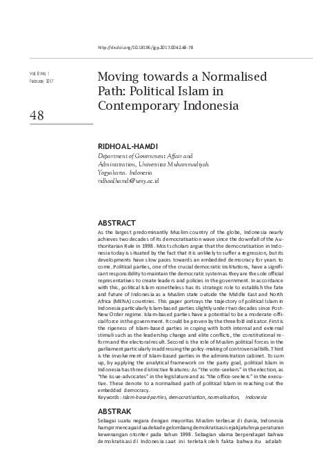 Pdf Moving Towards A Normalised Path Political Islam In