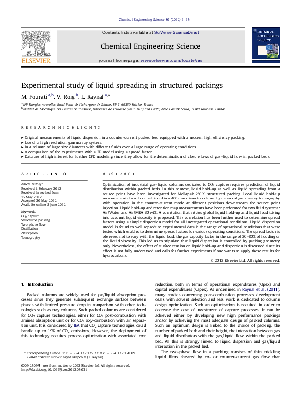 (PDF) Experimental study of liquid spreading in structured packings