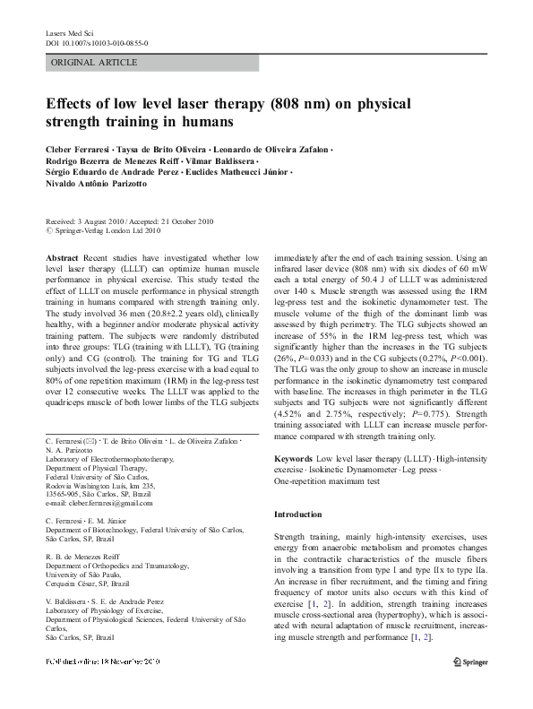 (PDF) Effects of low level laser therapy (808 nm) on physical strength ...