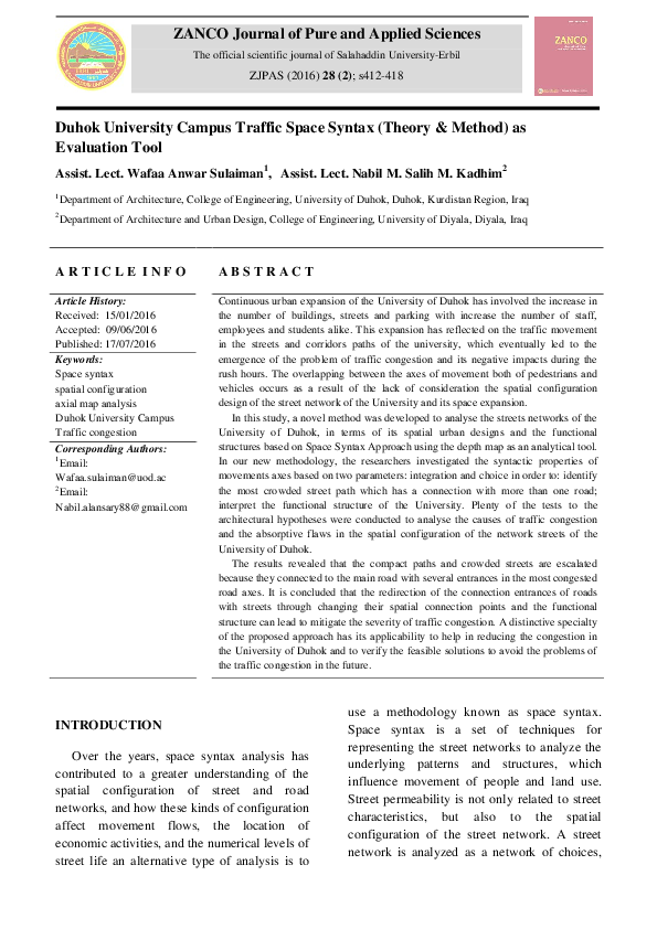 (PDF) Duhok University Campus Traffic Space Syntax (Theory & Method) as ...
