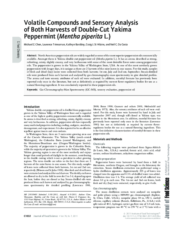 (PDF) Volatile Compounds and Sensory Analysis of Both Harvests of ...