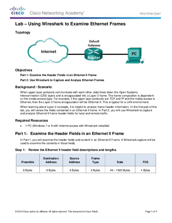 (PDF) Lab Using Wireshark to Examine Frames Topology Objectives Part 1 Examine the