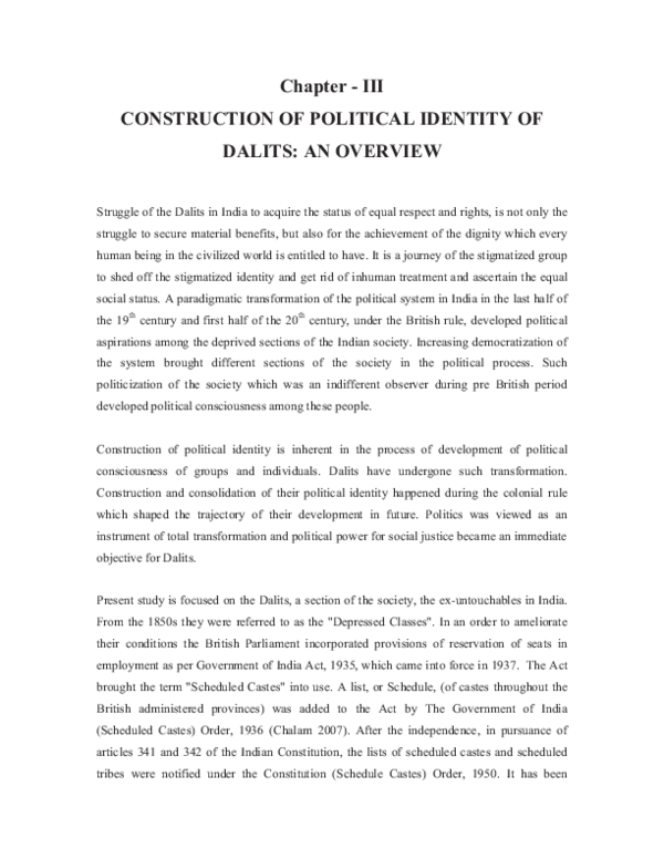 (PDF) Chapter -III CONSTRUCTION OF POLITICAL IDENTITY OF DALITS: AN ...