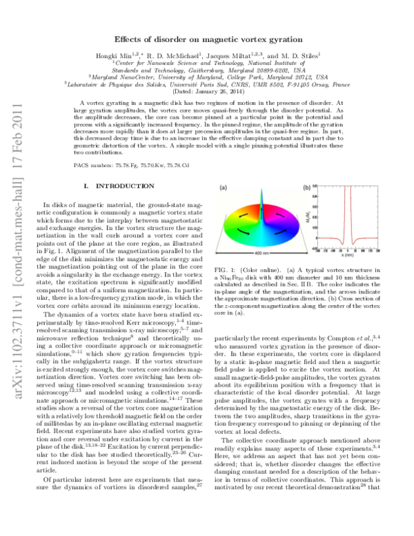 (PDF) Effects of disorder on magnetic vortex dynamics