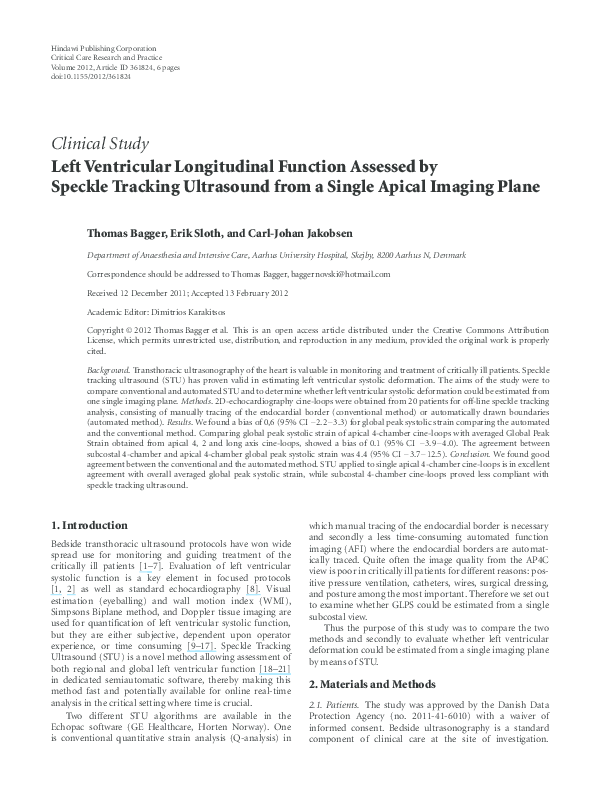 (PDF) Left Ventricular Longitudinal Function Assessed by Speckle ...
