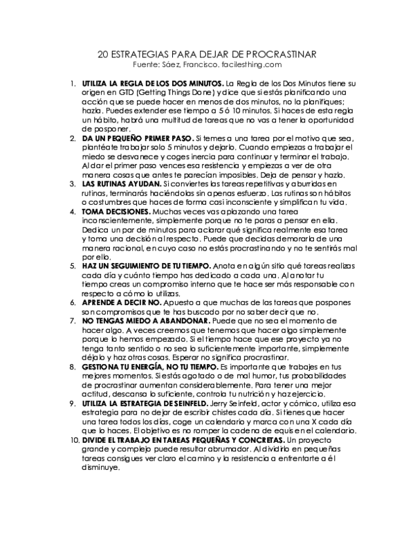 Pdf Estrategias Para Dejar De Procrastinar