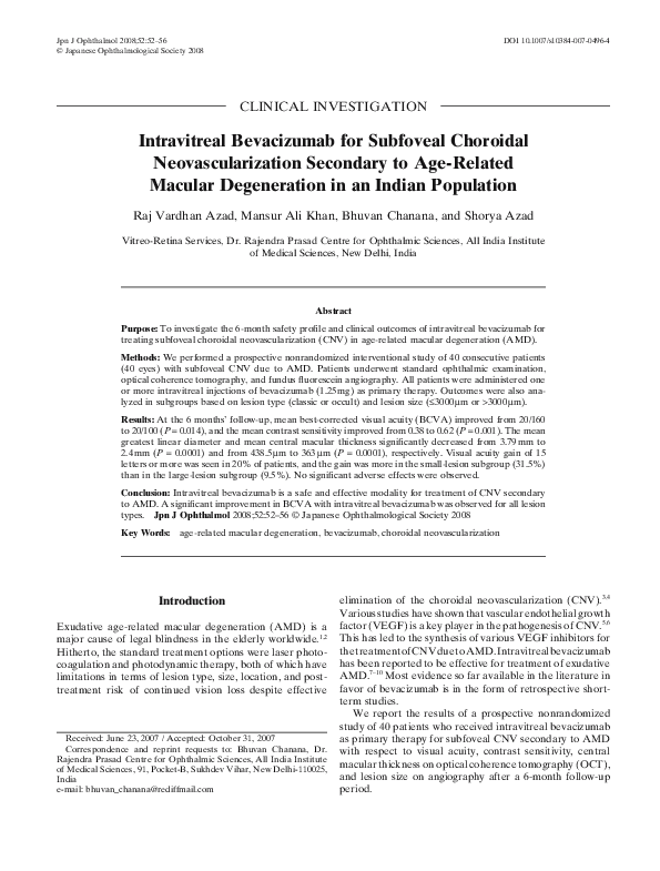 (PDF) Intravitreal bevacizumab for subfoveal choroidal ...