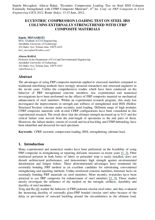 (PDF) Eccentric Compression Loading Test on Steel HSS Columns ...