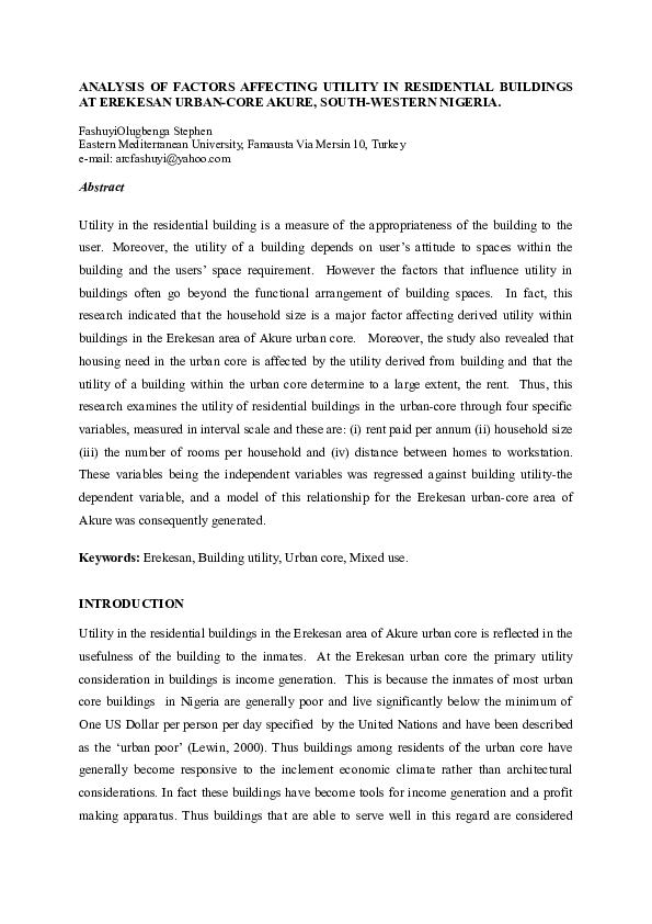 (DOC) ANALYSIS OF FACTORS AFFECTING UTILITY IN RESIDENTIAL BUILDINGS AT ...