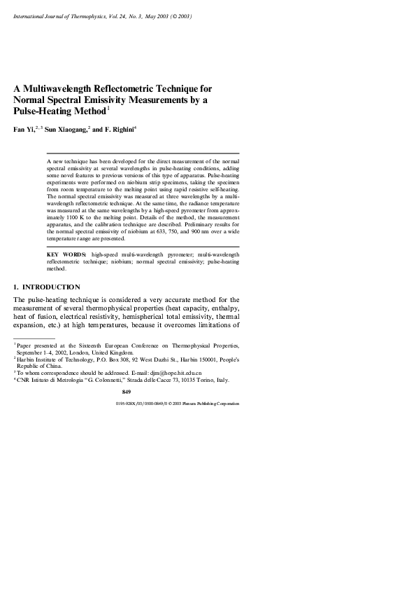 (PDF) A Multiwavelength Reflectometric Technique for Normal Spectral ...
