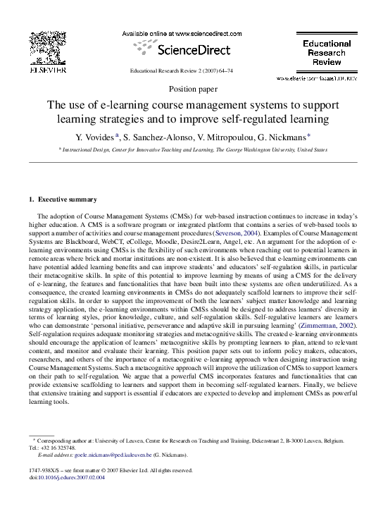 (PDF) The use of e-learning course management systems to support ...
