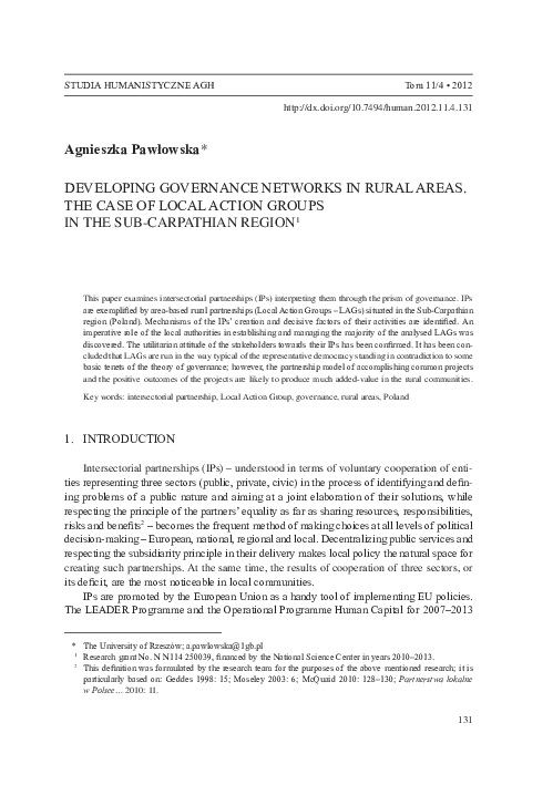 (PDF) DEVELOPING GOVERNANCE NETWORKS IN RURAL AREAS. THE CASE OF LOCAL ...