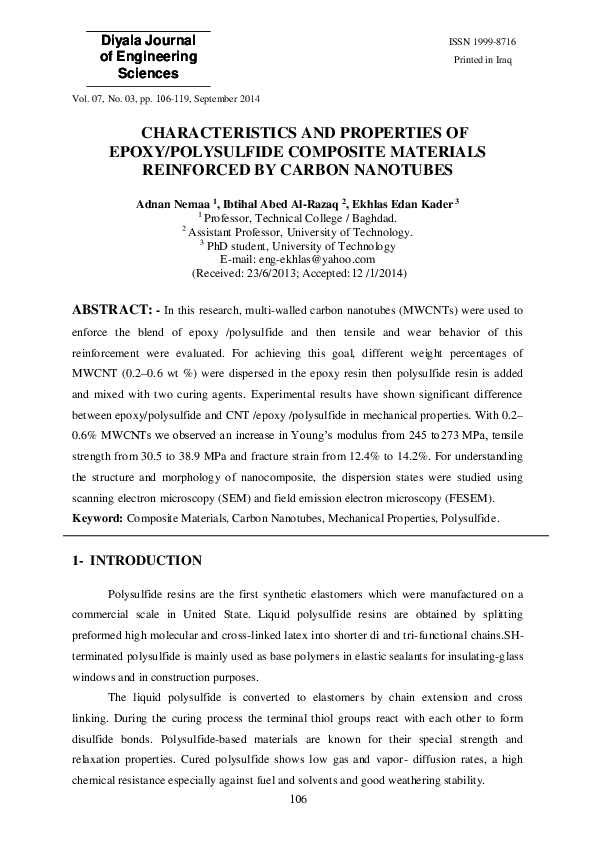 (PDF) CHARACTERISTICS AND PROPERTIES OF EPOXY/POLYSULFIDE COMPOSITE