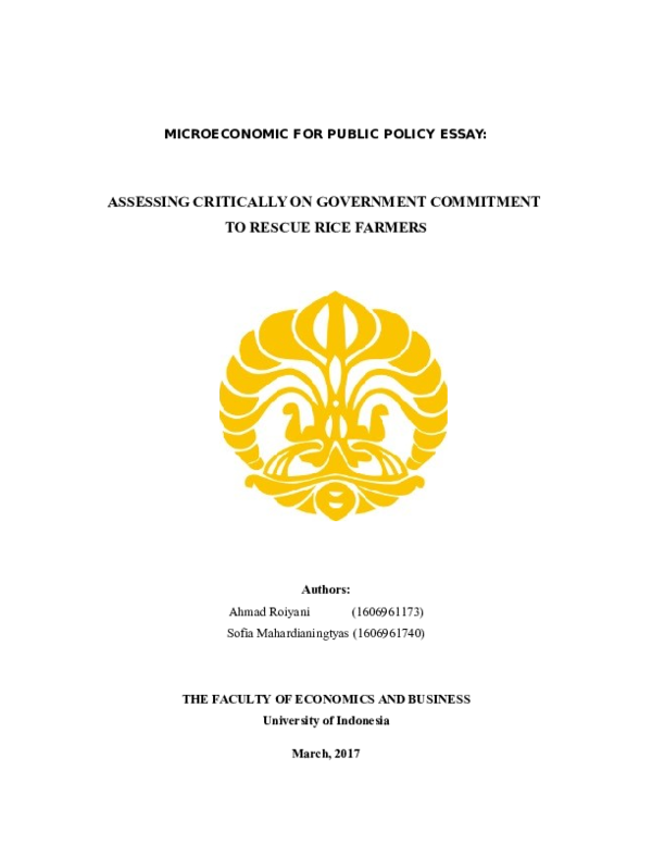 (DOC) ASSESSING THE GOVERNMENT COMMITMENT TO RESCUE RICE FARMERS