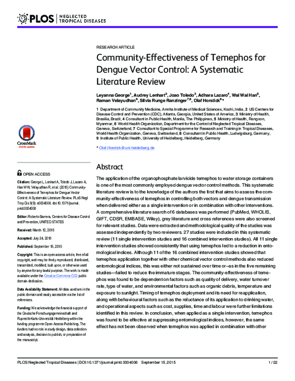 (PDF) Community-Effectiveness of Temephos for Dengue Vector Control: A ...