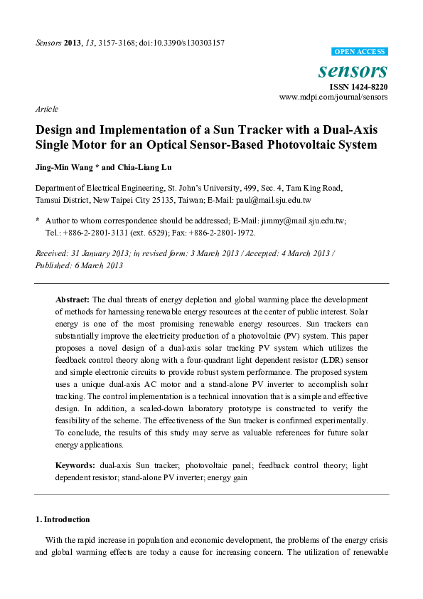 (PDF) Design and Implementation of a Sun Tracker with a Dual-Axis ...