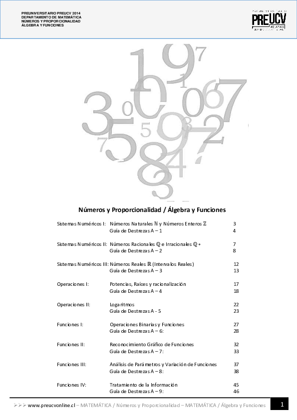 PDF) PREUNIVERSITARIO PREUCV 2014 DEPARTAMENTO DE MATEMÁTICA NÚMEROS Y  PROPORCIONALIDAD ÁLGEBRA Y FUNCIONES Números y Proporcionalidad / Álgebra y  Funciones | Camila Ruiz - Academia.edu