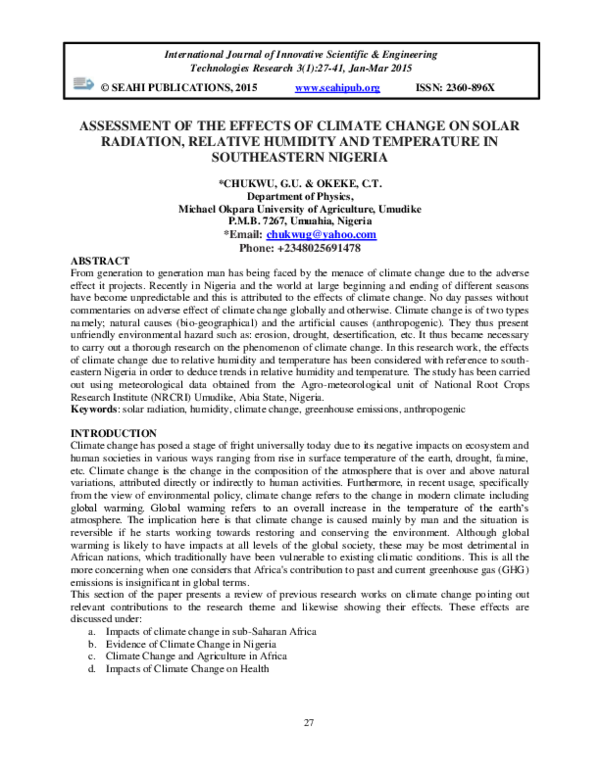 (PDF) ASSESSMENT OF THE EFFECTS OF CLIMATE CHANGE ON SOLAR RADIATION ...