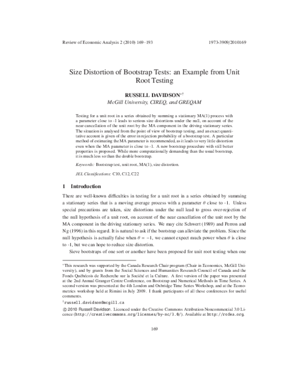 (PDF) Size Distortion of Bootstrap Tests: an Example from Unit Root ...