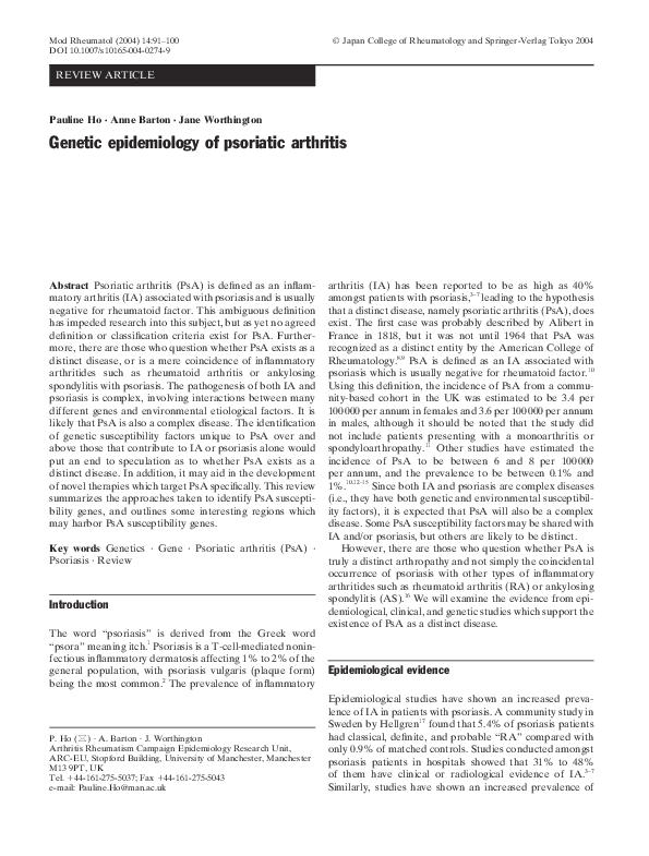 (PDF) epidemiology of psoriatic arthritis Jane Worthington