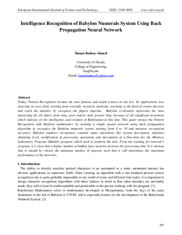 (PDF) Intelligence Recognition of Babylon Numerals System Using Back ...
