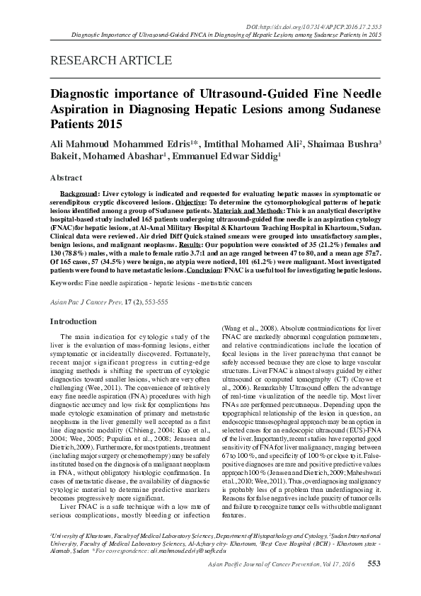 (PDF) Diagnostic importance of Ultrasound Guided Fine Needle