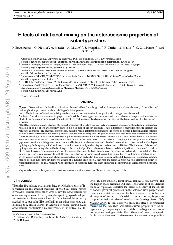(PDF) Effects of rotational mixing on the asteroseismic properties of ...