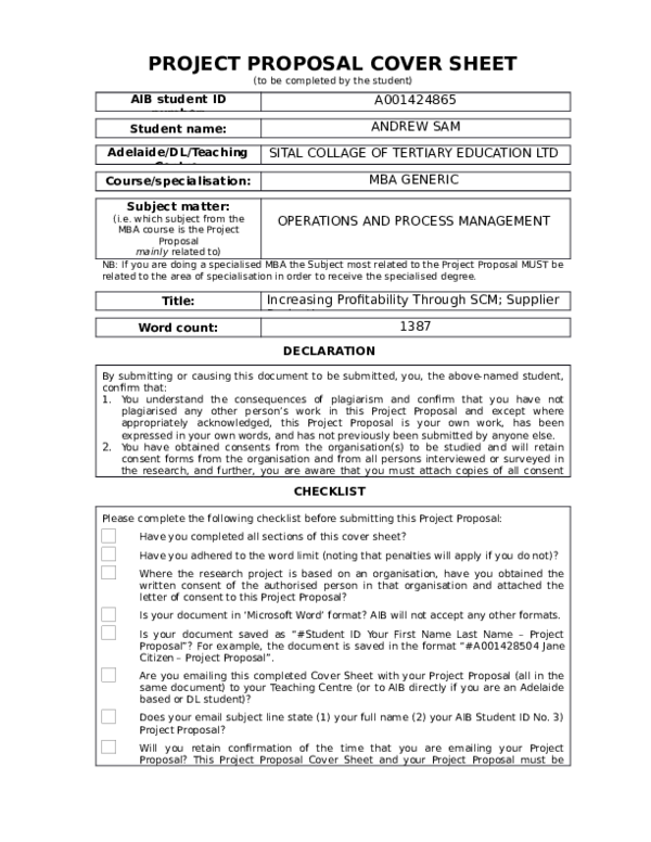 (DOC) PROJECT PROPOSAL COVER SHEET A001424865 Student name: SITAL ...