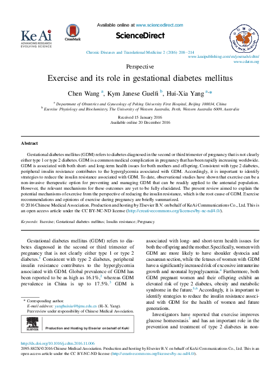 (PDF) Exercise and its role in gestational diabetes mellitus