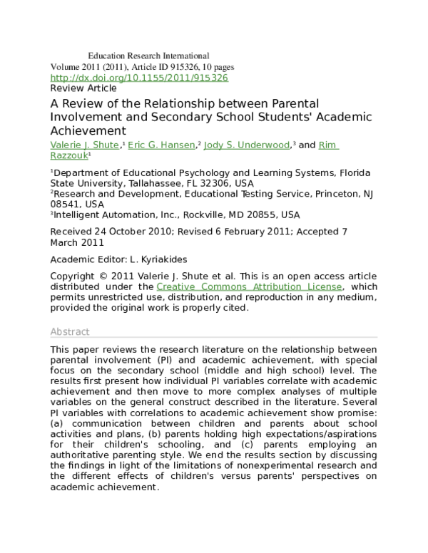 (DOC) A Review of the Relationship between Parental Involvement and ...