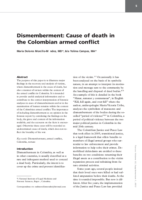 (PDF) Dismemberment: Cause of death in the Colombian armed conflict