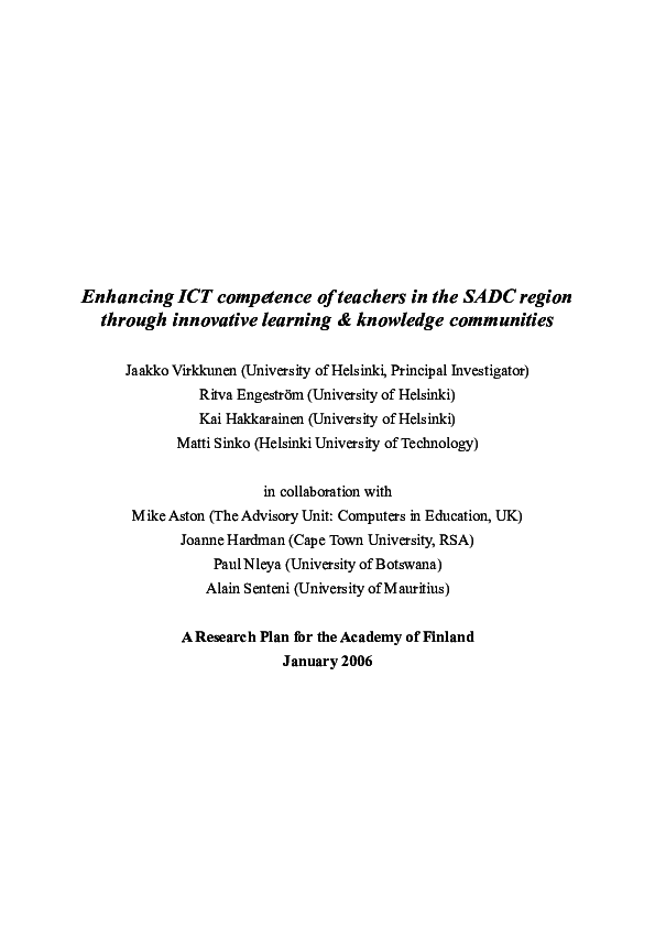 (PDF) Enhancing ICT competence of teachers in the SADC region through ...