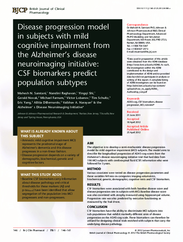 (PDF) Disease progression model in subjects with mild cognitive ...