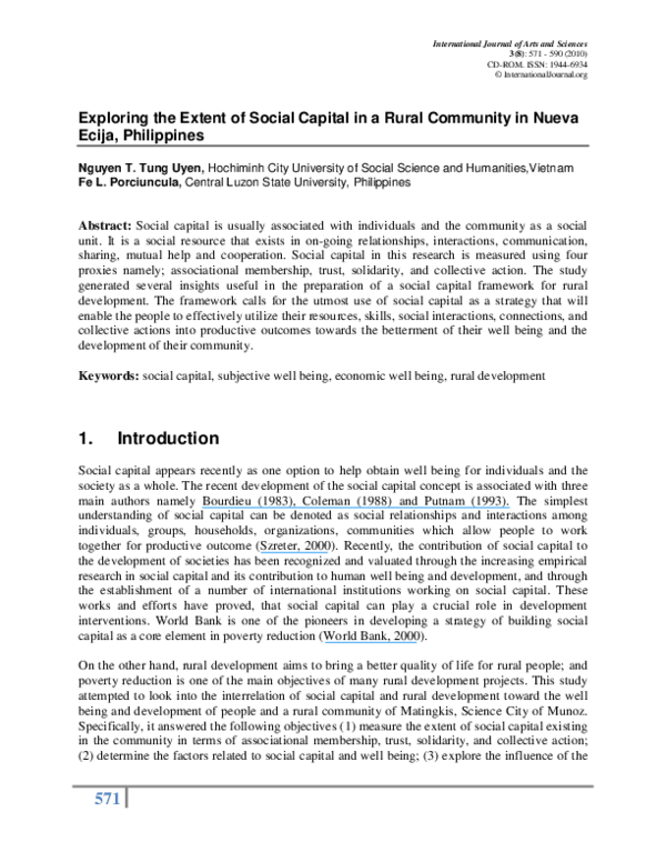 (PDF) Exploring the Extent of Social Capital in a Rural Community in ...