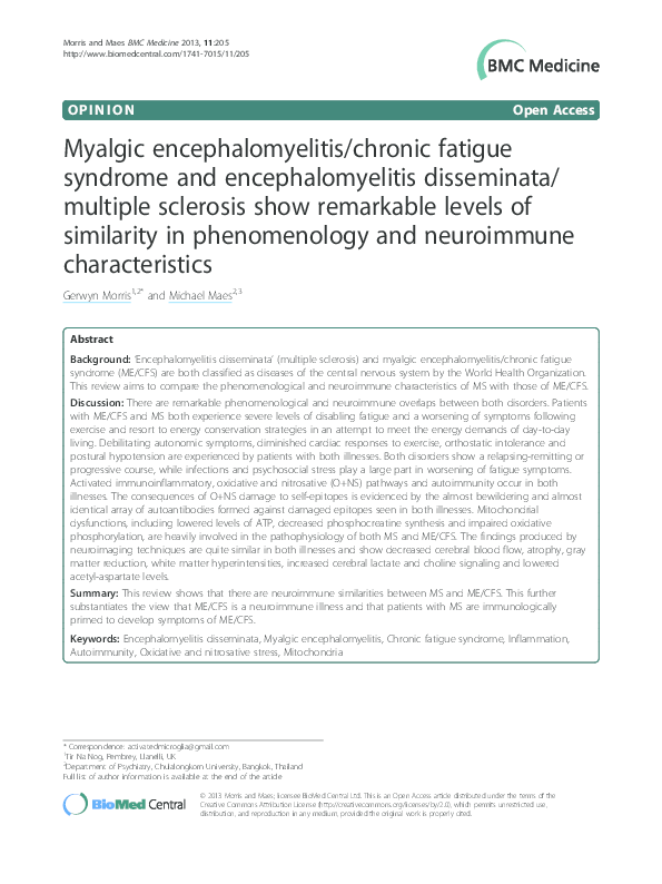 (PDF) Myalgic encephalomyelitis/chronic fatigue syndrome and ...