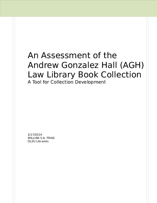 (DOC) An Assessment of the Andrew Gonzalez Hall (AGH) Law Library Book ...