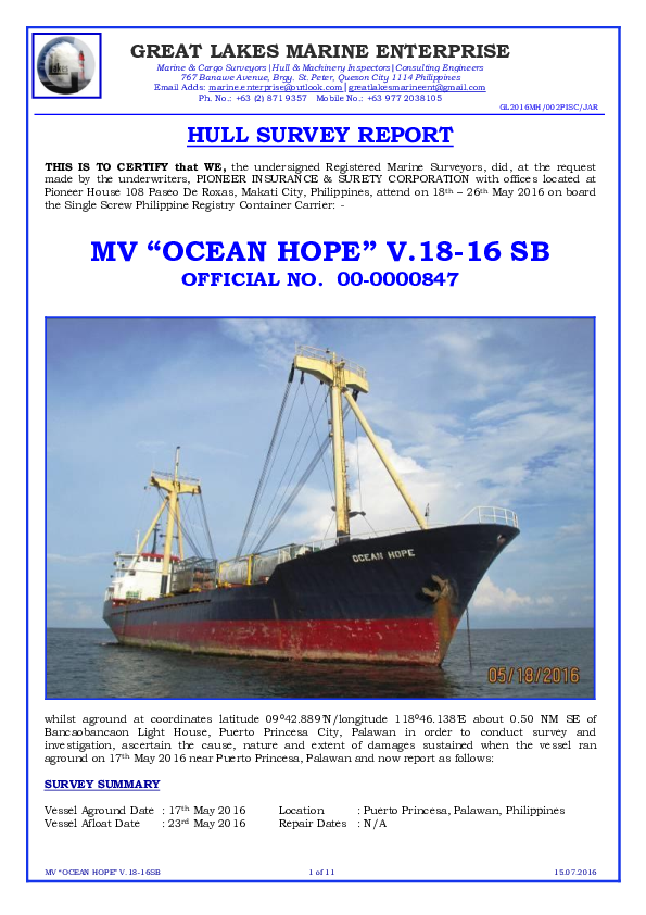 (PDF) GREAT LAKES MARINE ENTERPRISE HULL SURVEY REPORT Lloyd Lising