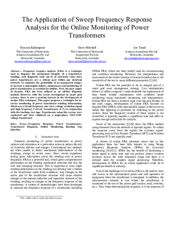 (PDF) The Application of Sweep Frequency Response Analysis for the
