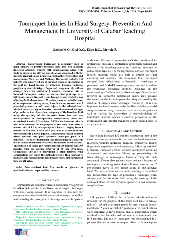 (PDF) Tourniquet Injuries In Hand Surgery Prevention And Management In