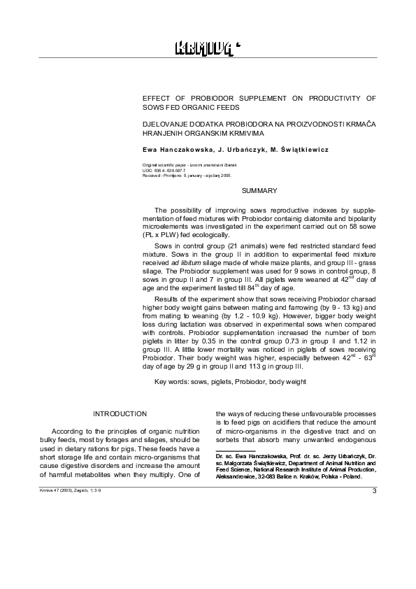 (PDF) Effect of Probiodor supplement on productivity of sows fed ...