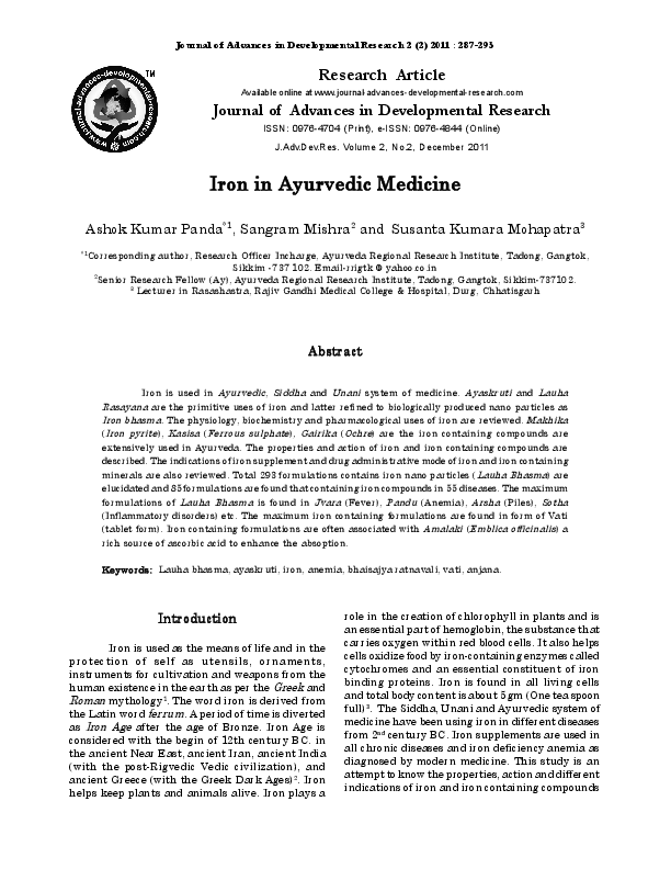 (PDF) Iron in Ayurvedic Medicine Ashok Kumar Panda Academia.edu