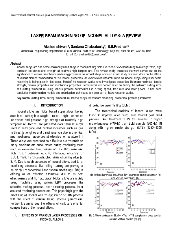 (PDF) LASER BEAM MACHINING OF INCONEL ALLOYS: A REVIEW
