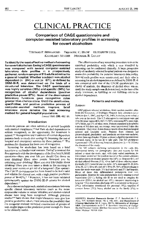 (PDF) Comparison of CAGE questionnaire and computerassisted laboratory